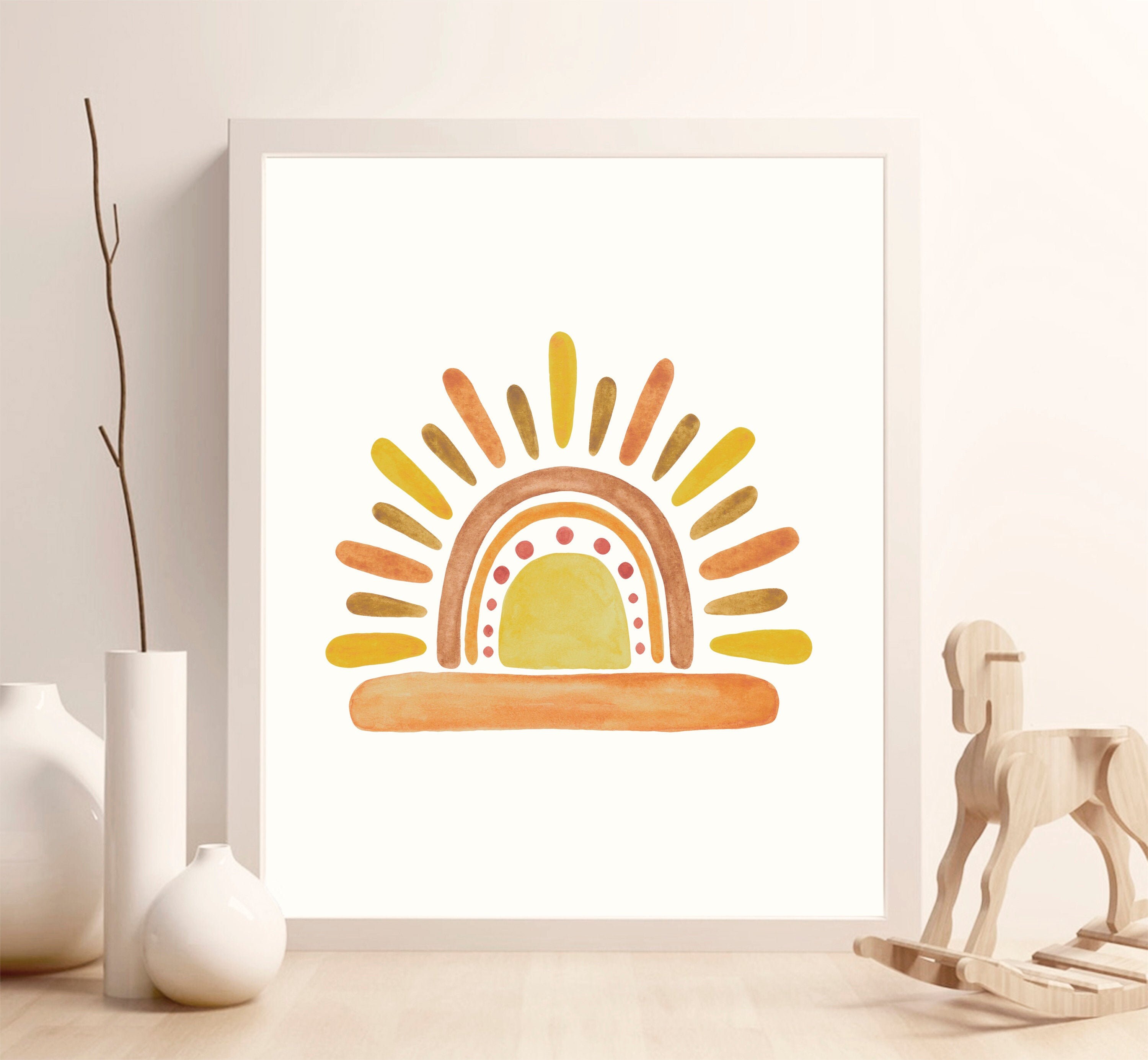 Bohemian sun print Rising sun poster Sunrise boho print Sun | Etsy