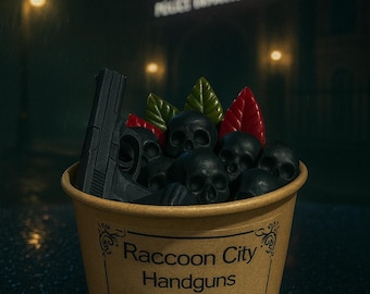 Pistolas, calaveras y hierbas de Raccoon City: vaso de cera derretida de terror / regalo para gamers / ceras derretidas inspiradas en Resident Evil