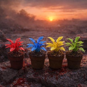 Resident Evil Herb Keyring – Handmade Resin Plant Pot Charm (Green, Red, Blue , Yellow Herb)