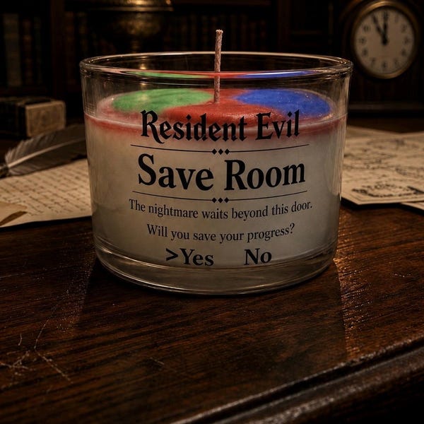 Resident Evil Save Room Candle | Horror Gamer Gift | Survival Horror Decor | Resident Evil Herb Candle for Gamers