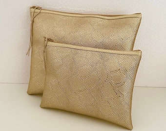 Faux leather clutch Gold reptile print