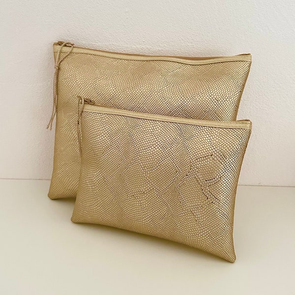 Pochette en simili cuir Impression reptile or