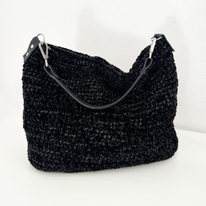 Black messenger bag, raffia and velvet bag, boho chic bag, boho bag, shopping bag, black messenger bag