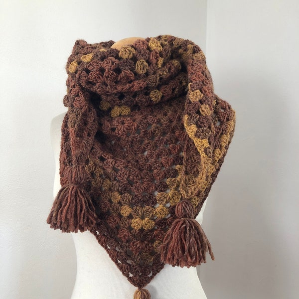 Shawl, chèche, wool scarf crochet boho style, Shades of marroon
