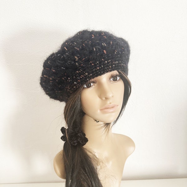 Bonnet beret  femme, bonnet hiver femme , beret baguy femme au crochet