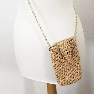 Mobile phone case bag in Raffia, shoulder strap case for phone, Smartphone bag Summer