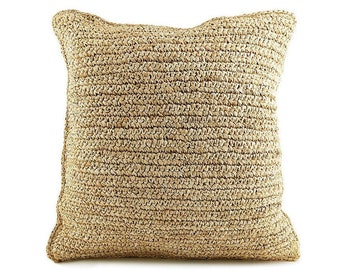 Housse de coussin en raphia 40x40 , housse bohème déco Bali