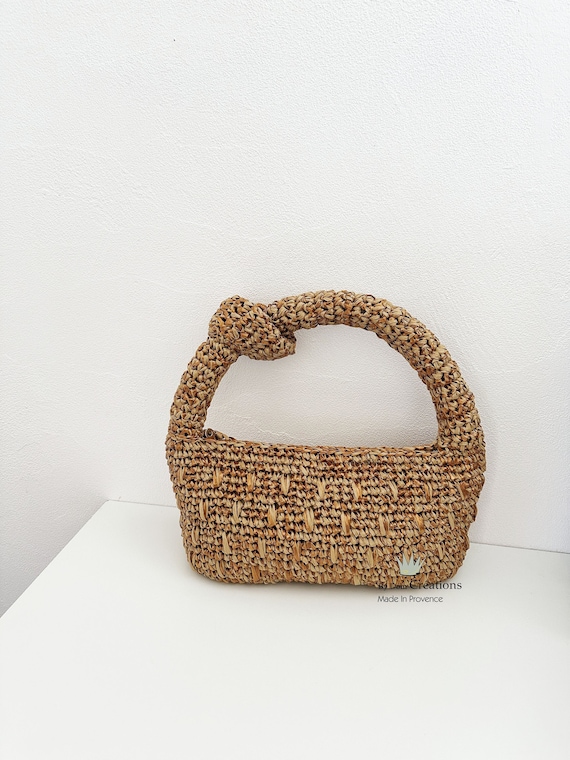 Raffia Dumpling Bag, Handmade Knot Bag, Beige and Coppery  display picture 1