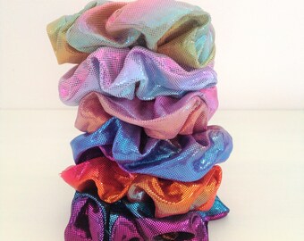 Scrunchy scrunchie for little girls in multi-colored iridescent fabric, choice of colors