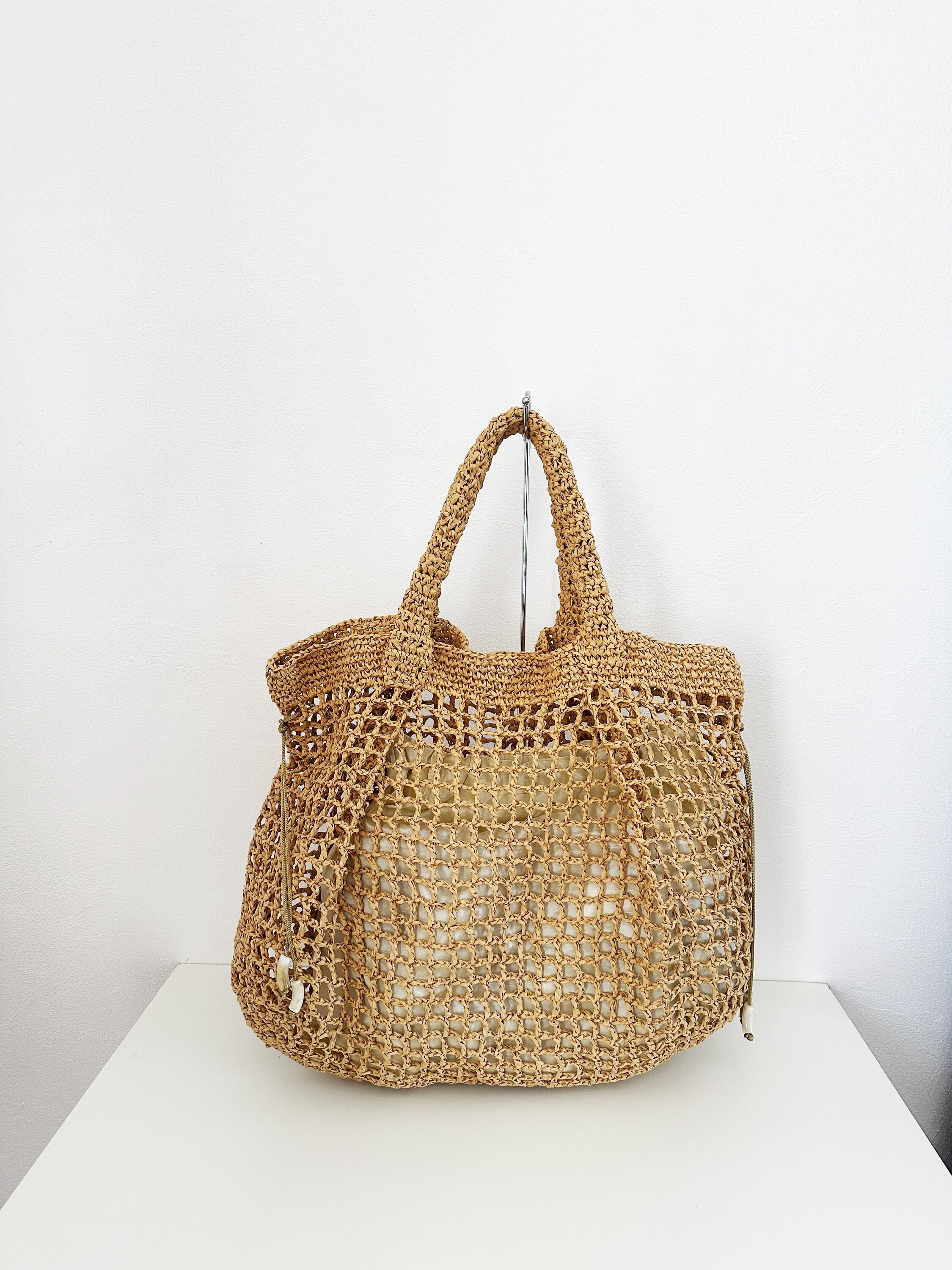 Beige Beach Tote in Cellulose Raffia, Large Beach Tote, Boho