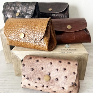 Porte monnaie en cuir ,  triple poche  avec soufflet et rivets, porte monnaie femme, blague à tabac