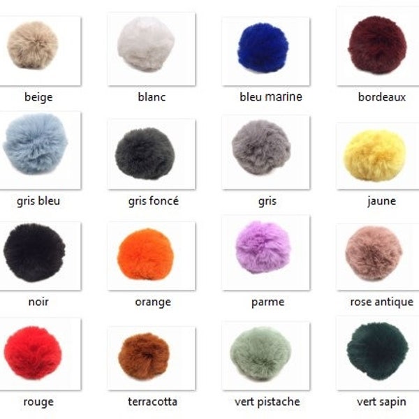 24 Couleurs 10 - 12 cm  Faux pompon, faux fur vegan avec attache pression