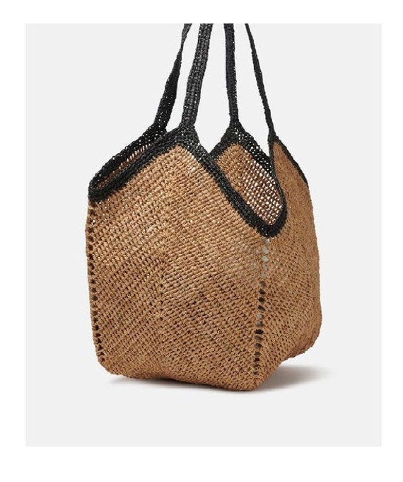 de playa beige negro granny en Raffia bolso Etsy España