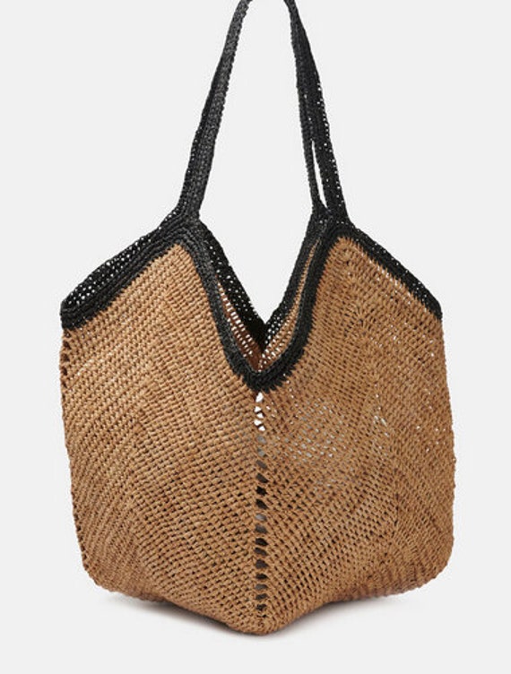 de playa beige negro granny en Raffia bolso Etsy España