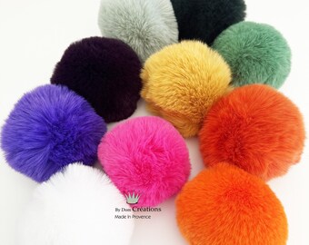 40 Colors 10 - 12 cm Faux pompom, vegan faux fur with snap fastener