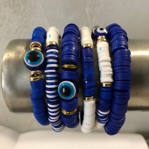 Pulsera malvada turca, espaciador de ojos griego Heishi, cuentas en hilo elástico, cuentas de polímero katsuki