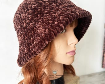 Velvet Chenille Bob Hat, Boho Velvet Hat, Women's Winter Hat