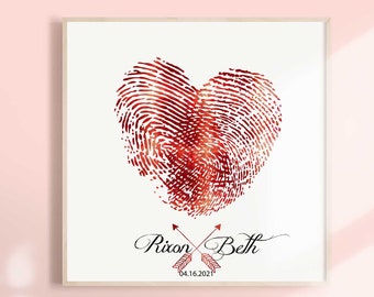 Wedding Guest book fingerprint, Thumbprint Heart, guest book canvas or paper, gift for bride, alternative guest book