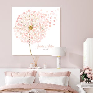 Libro degli ospiti personalizzato Rosa dente di leone alternativo, matrimonio boho, libro degli ospiti su tela o carta, idee per il giardino di nozze, cartello con nome di famiglia personalizzato