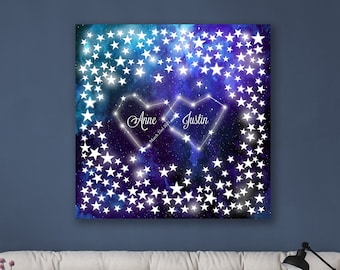 Personalized Costellation Night Sky Star, Unique Wedding Gift for Couple, Personalized Map Heart Art Bridal Shower Gift, Met Engaged Married