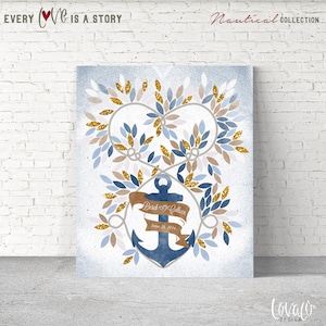 Beach alternative guest book, nautical wedding guest book, guest book canvas for couple, gift for bride, anchor guest book