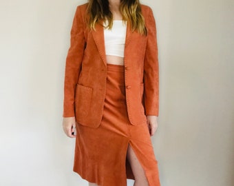 Vintage Above the Crowd Suede Skirt Suit