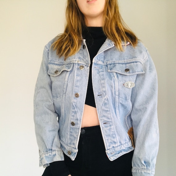 Vintage Ferré Jeans Denim Jacket with Pink Collar - image 1