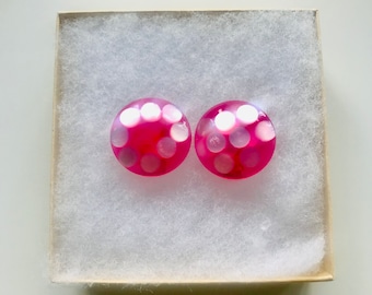 Vintage Pink & White Polka-Dotted Clip-On Earrings