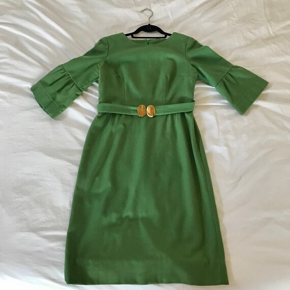 Vintage Forest Green 1960s Dress with Bell Sleeve… - image 4