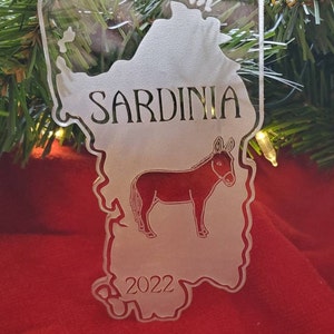 Sardinia Ornament, Italian Island Ornament, Mediterranean Sea Island, Sardinia Christmas Ornament, Sardinia Island, White Donkey Ornament