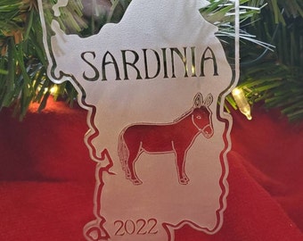 Sardinia Ornament, Italian Island Ornament, Mediterranean Sea Island, Sardinia Christmas Ornament, Sardinia Island, White Donkey Ornament