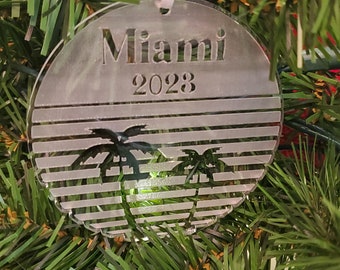 Adorno de recuerdo de Miami, Adorno de Navidad de Miami, Adorno de Miami Florida, Atardecer del amanecer de Miami Florida, Regalo de Miami, Playas de Florida