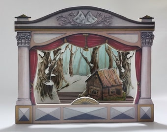 Wooden Hand made Puppet Theater with Shadow screen about an itsy-bitsy small Cat.