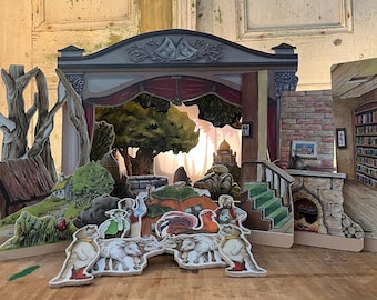 Teatro de sombras de marionetas de madera: juego de cuento de hadas de 99 piezas