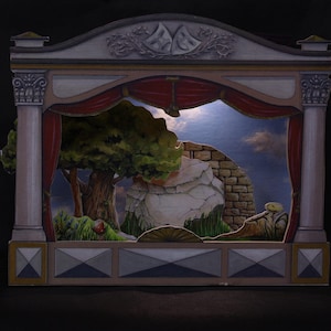 Handcrafted Wooden Puppet Theatre – Easter & Nativity Story | 3D Shadow Theatre | Interactive Biblical Storytelling Set