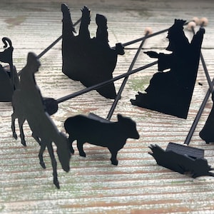 Nativity Shadow Puppet Set: Wooden Christmas Story Figures