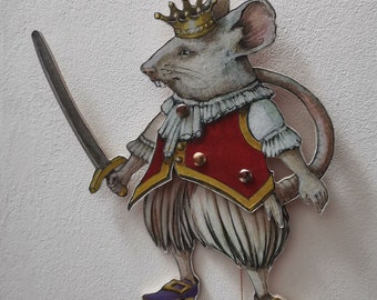 Vintage style Mouse King Wooden Hand Made Jumping Jack puppet Magical Christmas gift