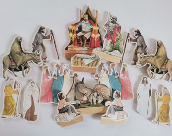 Nativity wooden puppet, shadow puppet and scenery package without puppet theater