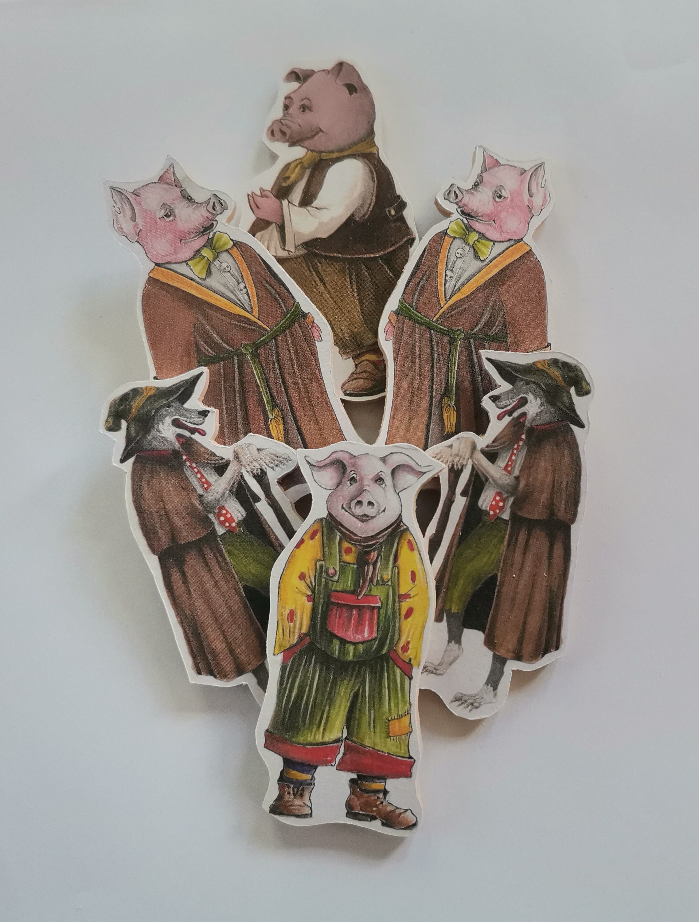The Three little Piglets 6 Pieces  Puppet set without Toytheater, sceneries and backgrounds