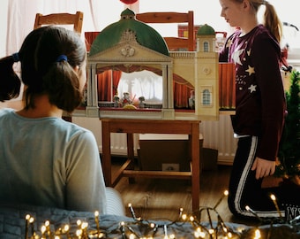 Large Tabletop  Hand made Toy Theater with  Shadow screen