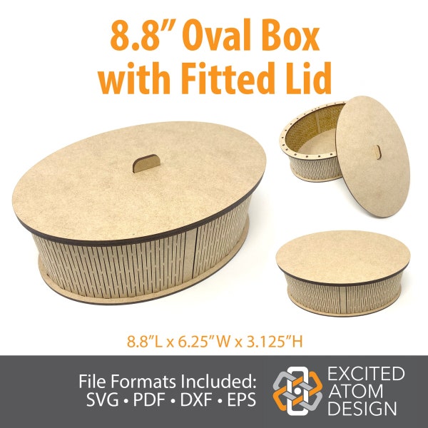 8.8" Oval Box with Fitted Lid for 1/8" material - Laser-ready SVG Files - Not a Physical Product - files to create the item pictured