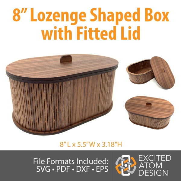 8" Lozenge Shaped Box with Fitted Lid for 1/8" Material - SVG Laser-Ready Files - Not a Physical Product