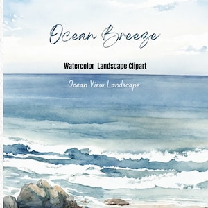 Ocean Breeze landschap clipart, aquarel landschap clipart, zeezicht landschap clipart, oceaan achtergrond digitaal papier, sublimatie png