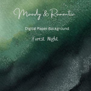 Papel digital verde noche de bosque, papel de diseño de arte abstracto, fondo verde pino romántico y melancólico, papel digital con textura brillante y marco