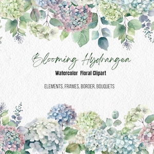 Clipart floral de hortensia floreciente, clipart floral de hortensia de acuarela, clipart de aniversario de cumpleaños de boda con flores blancas, sublimación Png