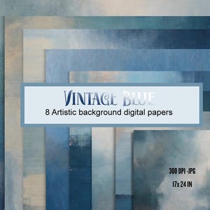 Antique Vintage Blue Digital Paper Clipart, Abstract Art Oil Painting Artistic  Digital Paper Background Pack, Journal Craft Wall Decor