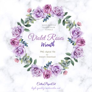 Aquarell Blumen Clipart violett rosa Rosen Kranz Blumensträuße. Digitale PNG-Datei. Druckbares Hintergrundpapier Sofortiger Download