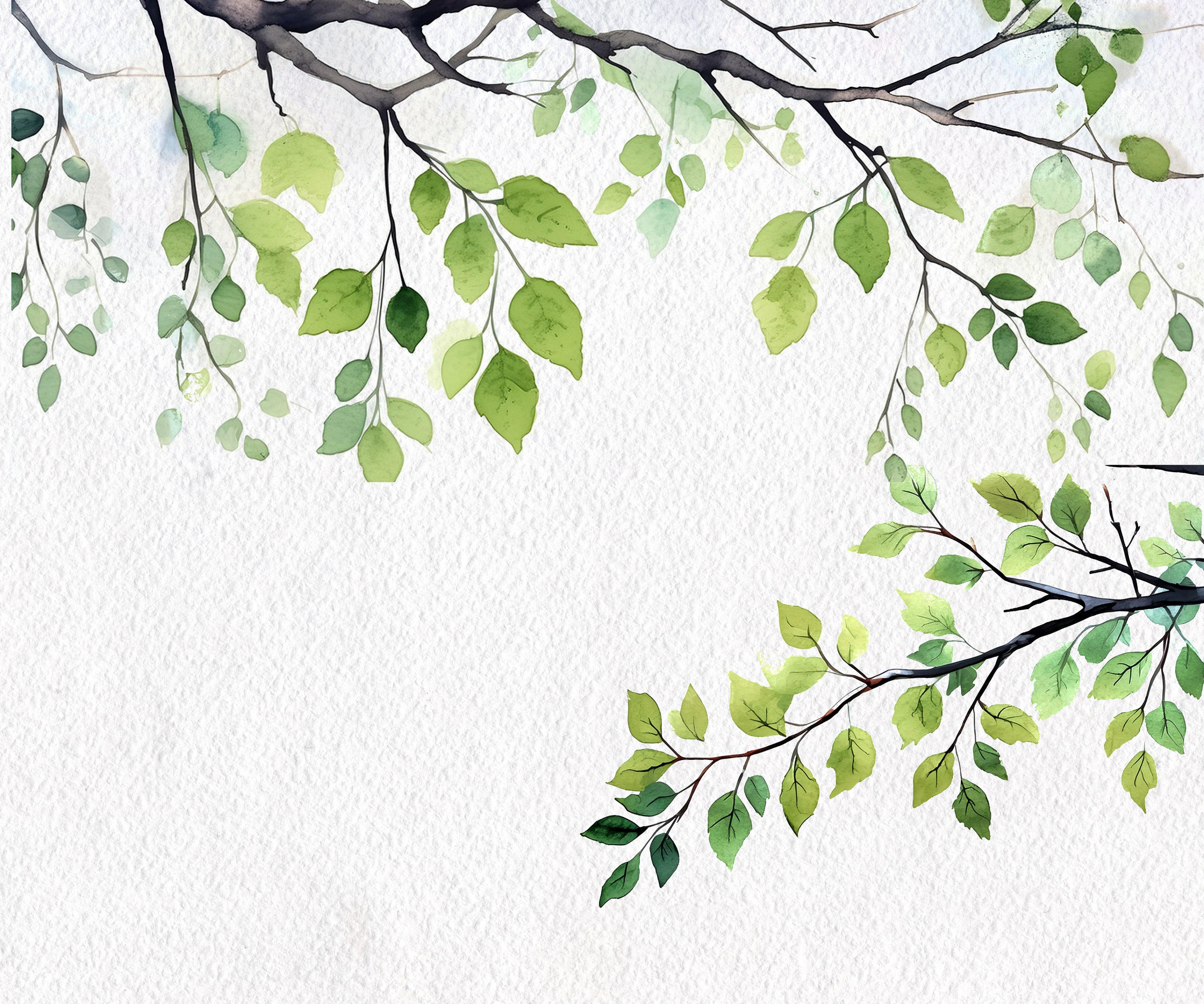 Spring Leaves Backdrop Clipart, Watercolor Border Plants, Spring Tree ...