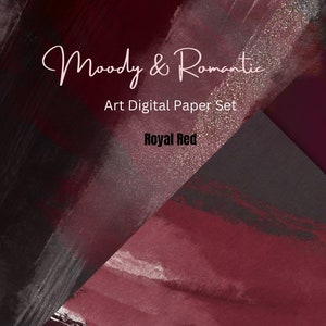 Papel digital Royal Red Borgoña, papel de diseño de arte abstracto, fondo romántico cambiante conjunto de papel digital de 5 lienzos textura de arte JPEG