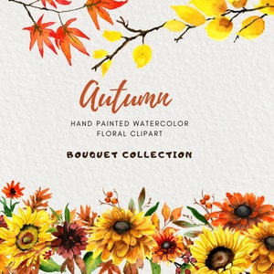 Watercolor Clipart Sunflower Bouquets Fall Clipart, Autumn Flowers bouquet, Thanksgiving Clipart, Printable Digital Graphic, PNG download